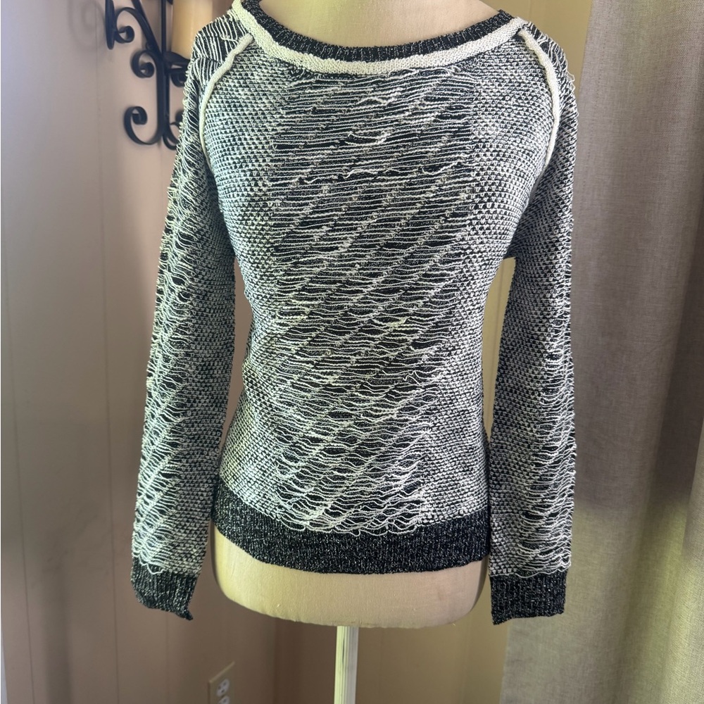 Lucy Paris Black and White Open-Weave Crew Neck Sweater